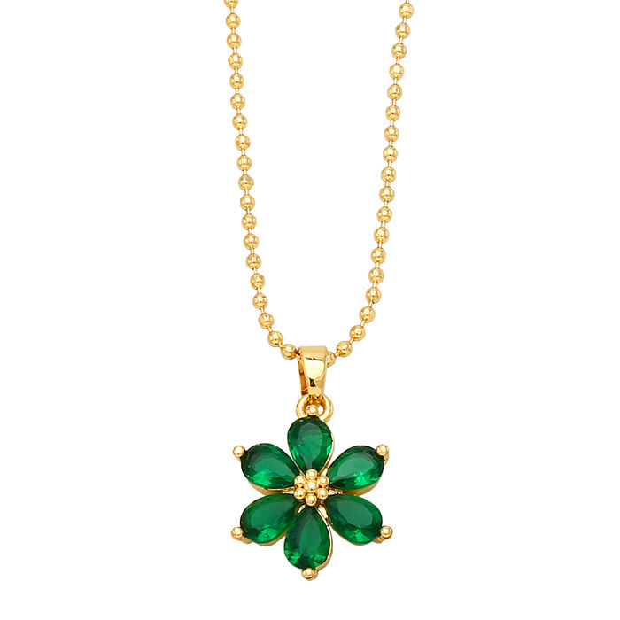 Simple Style Flower Copper Gold Plated Zircon Pendant Necklace 1 Piece