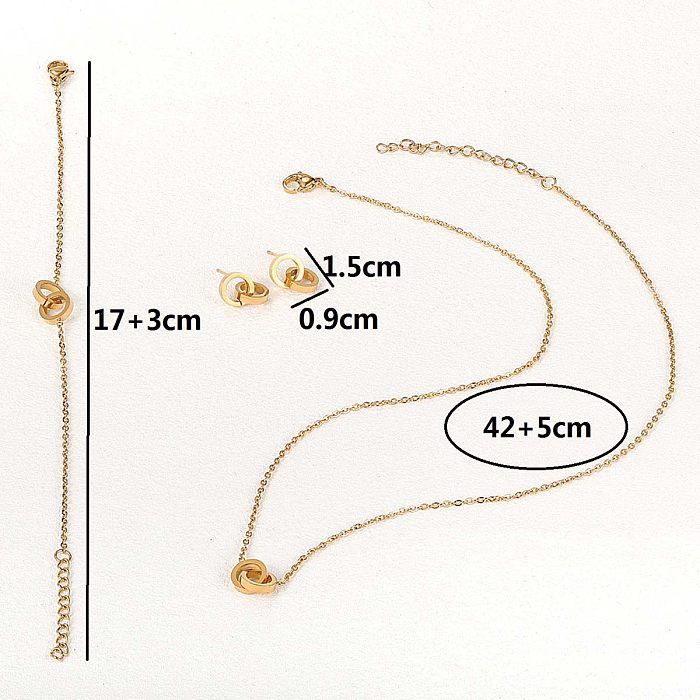 Modern Style Simple Style Commute Double Ring Stainless Steel Beaded Plating Chain 18K Gold Plated White Gold Plated Unisex Bracelets Earrings Necklace