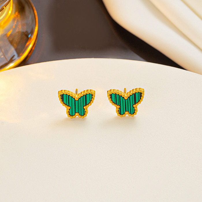 Einfaches Schmetterlings-Titanstahlüberzug-Inlay-Muschelarmband-Halsketten-Schmuckset