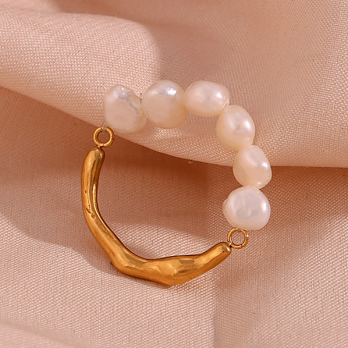 Anneaux plaqués or 18 carats avec perles rondes en acier inoxydable de style classique de style vintage