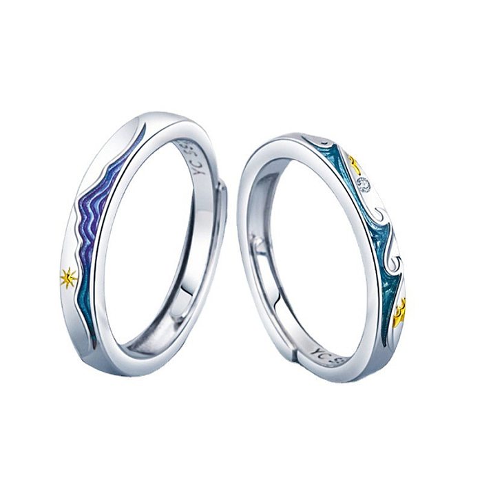 Fashion Waves Copper Epoxy Inlay Gem Rings 1 Piece