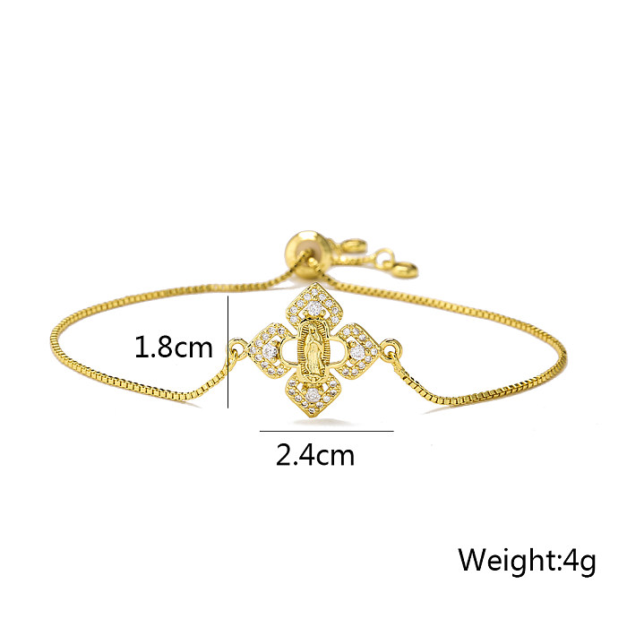 Gold-Plated Micro Inlaid Zirconium Cross Virgin Mary Drawstring Adjustable Bracelet