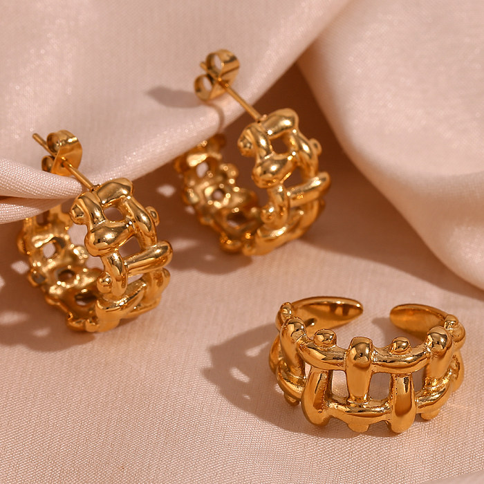 Basic Simple Style Classic Style C Shape Stainless Steel Plating 18K Gold Plated Rings Earrings