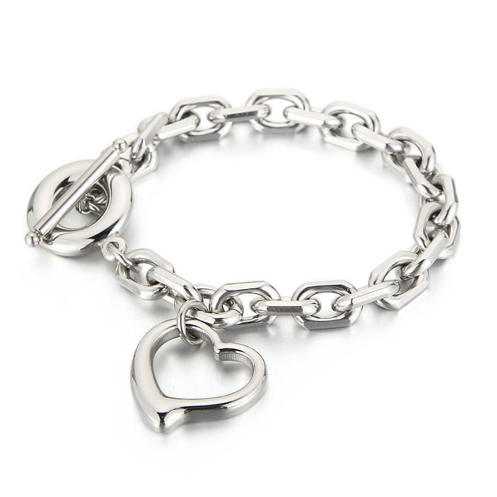 Fashion Stainless Steel Heart-shaped OT Buckle Necklace Bracelet Women's Suit