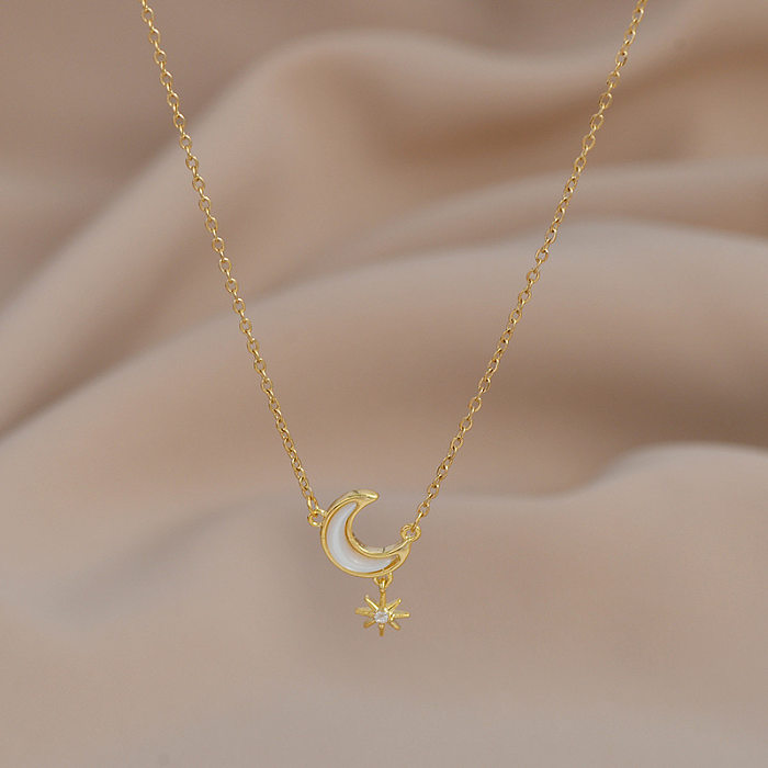 Fashion Geometric Star Moon Copper Inlay Zircon Necklace