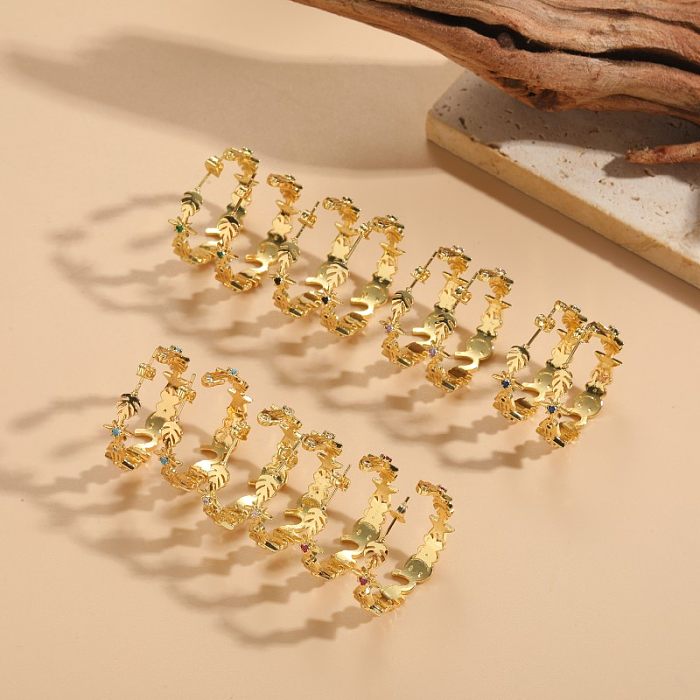 1 Stück elegante, luxuriöse, klassische Blatt-Stern-Plating-Inlay-Kupfer-Zirkon-Ohrringe mit 14-Karat-Vergoldung