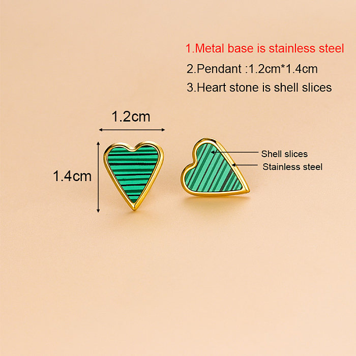 Fashion Heart Shape Stainless Steel Gold Plated Shell Earrings Necklace 1 Piece