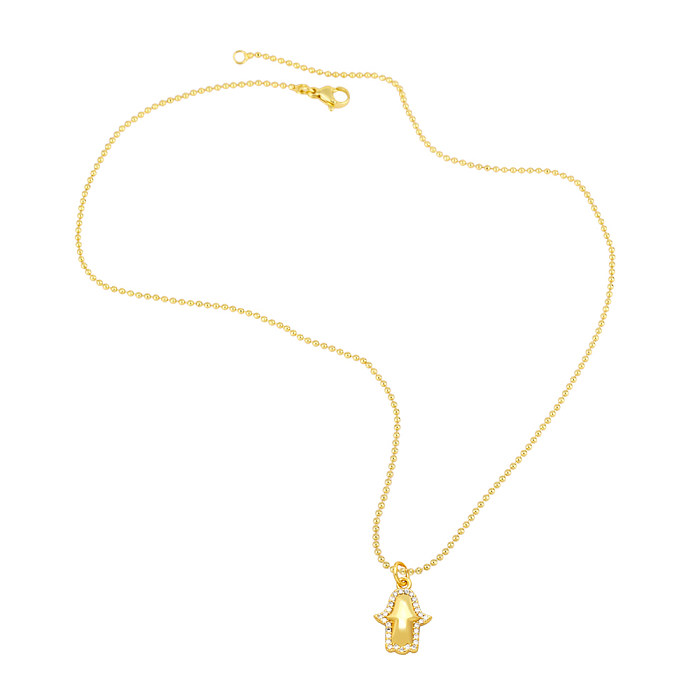 Halskette mit Anhänger „Hand der Fatima“ im Vintage-Stil, Kupfer, vergoldet, Zirkon, 1 Stück