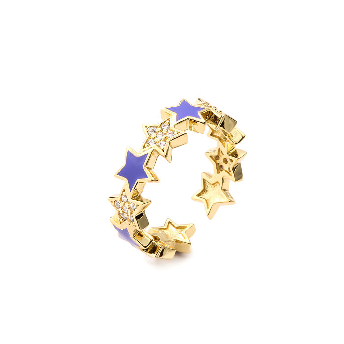 Anel de abertura de cor de óleo com gota de estrela de cinco pontas com estrela de zircônia microincrustada