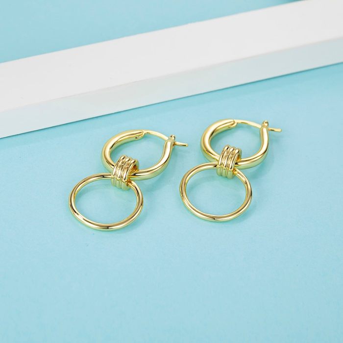 1 Pair Casual Circle Plating Copper 14K Gold Plated Earrings