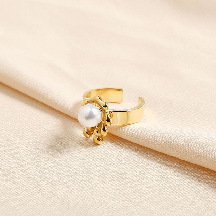 IG Style unregelmäßige runde Edelstahl-Beschichtung mit Perle, 18 Karat vergoldet, Ringe, Ohrringe, Halskette