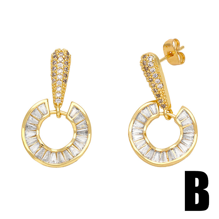 1 Pair Basic Streetwear Circle Heart Shape Plating Inlay Copper Zircon 18K Gold Plated Drop Earrings