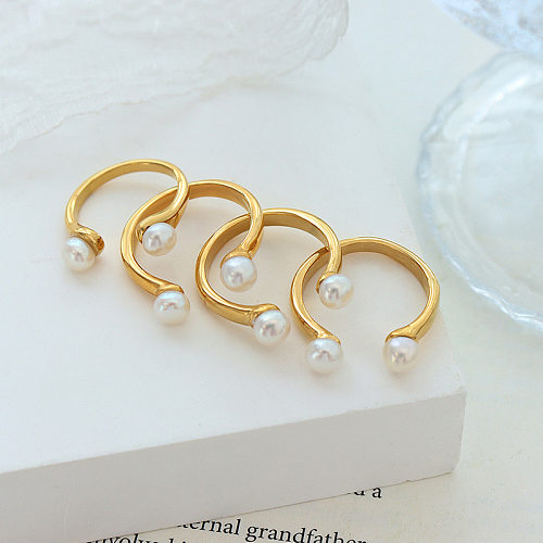 Anneaux géométriques en acier inoxydable pour femmes, Style Simple, placage de perles artificielles, anneaux en acier inoxydable