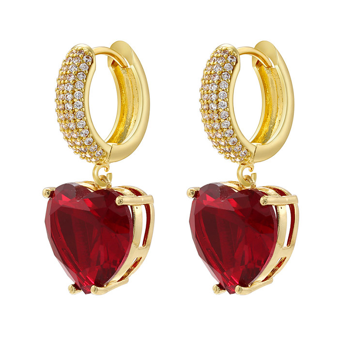 1 Paar lässige, elegante, schlichte Herzform-Beschichtungs-Inlay-Kupfer-Zirkon-Ohrringe mit 18-Karat-Vergoldung