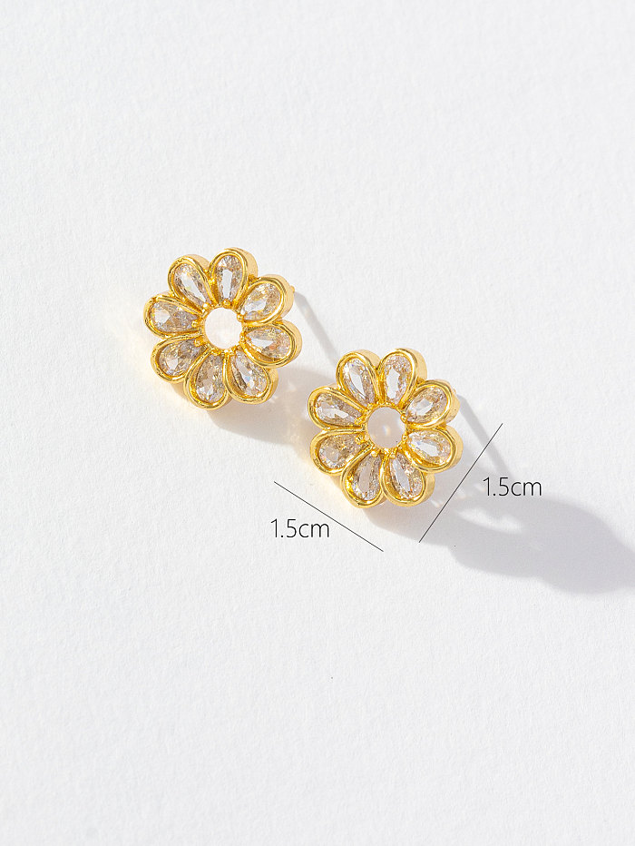 1 Pair Sweet Simple Style Flower Plating Inlay Copper Zircon Ear Studs