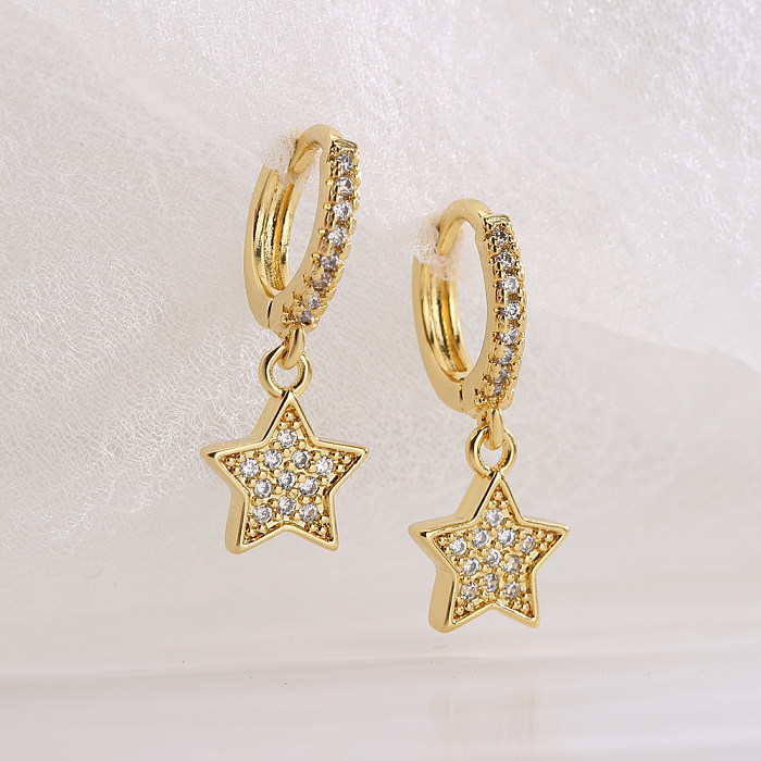 Fashion Star Copper Gold Plated Zircon Earrings 1 Pair