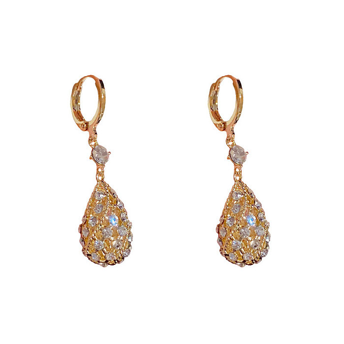 1 Pair Lady Water Droplets Tassel Plating Inlay Copper Artificial Diamond Drop Earrings