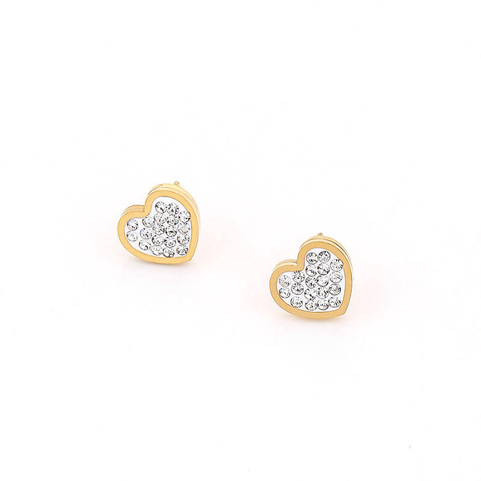 Sweet Heart Shape Titanium Steel Inlay Zircon Rings Earrings Necklace