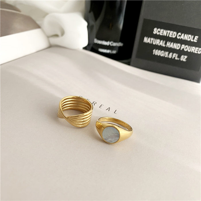 IG Style Basic Geometric Titanium Steel Plating Shell 18K Gold Plated Rings