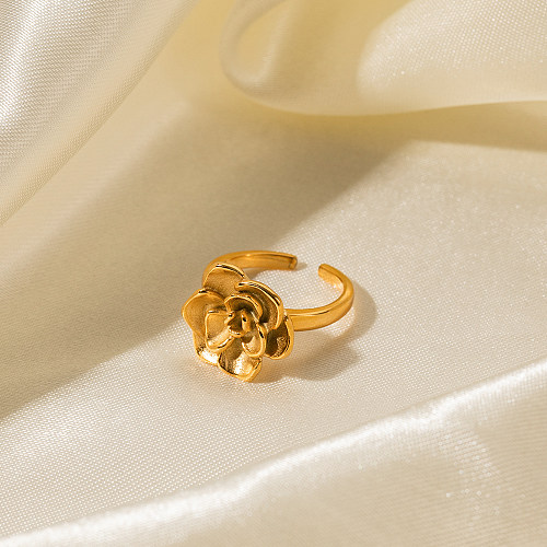 خاتم مفتوح من الفولاذ المقاوم للصدأ مطلي بالذهب عيار 18 قيراط على شكل زهرة من IG بكميات كبيرة