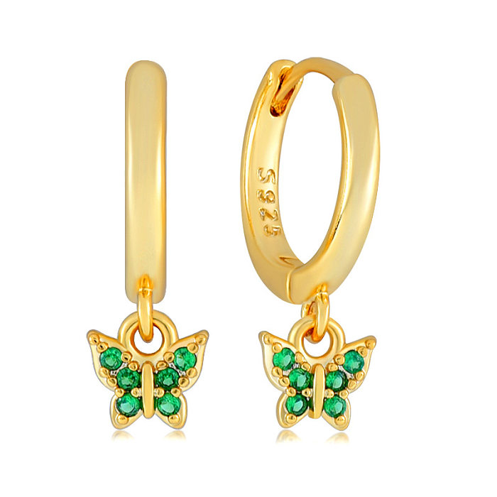 1 paire de boucles d'oreilles pendantes en argent Sterling, Style Simple, feuille, fleur, papillon, incrustation de cuivre et de Zircon