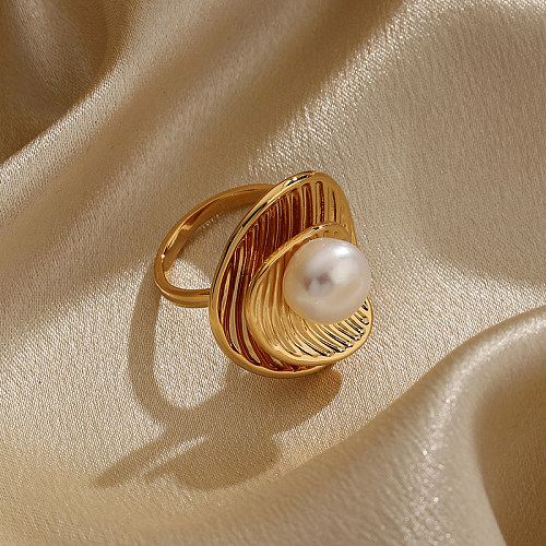 IG Style – incrustation de placage métallique brillant, couleur unie, cuivre, perle d'eau douce, anneaux ouverts plaqués or 18 carats