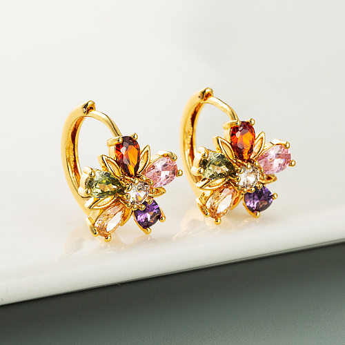 Sun Flower Zircon Copper 18K Gold-plated Fashion Ear Jewelry