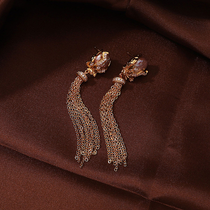 1 Pair Elegant Vintage Style Roman Style Geometric Plating Inlay Copper Zircon 18K Gold Plated Drop Earrings