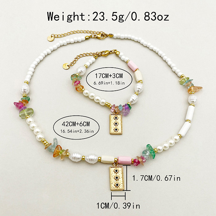 Vintage Style Simple Style Sun Stainless Steel Beaded Plating Inlay Rhinestones Gold Plated Bracelets Necklace