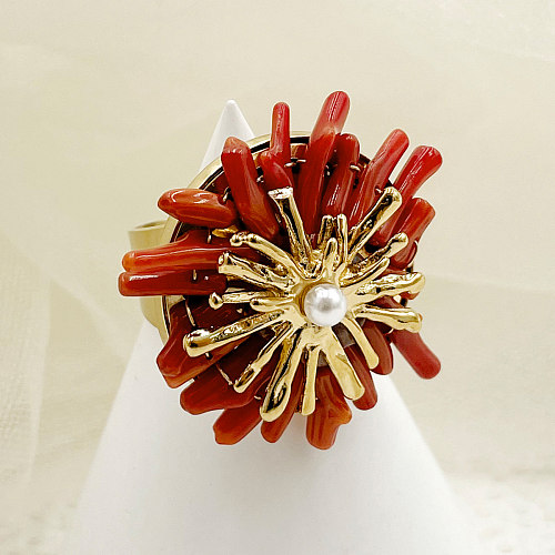 Nordischer Stil, künstlerische Korallen-Edelstahl-Beschichtung, künstliche Perlen, vergoldete offene Ringe