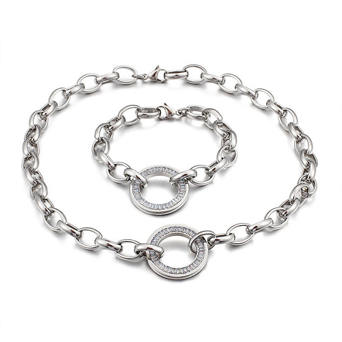Ensemble de colliers et bracelets de diamants incrustés ronds en acier inoxydable