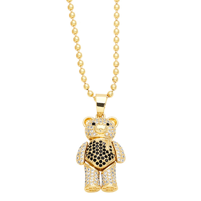 IG Style Cute Little Bear Copper Plating Inlay Zircon 18K Gold Plated Pendant Necklace