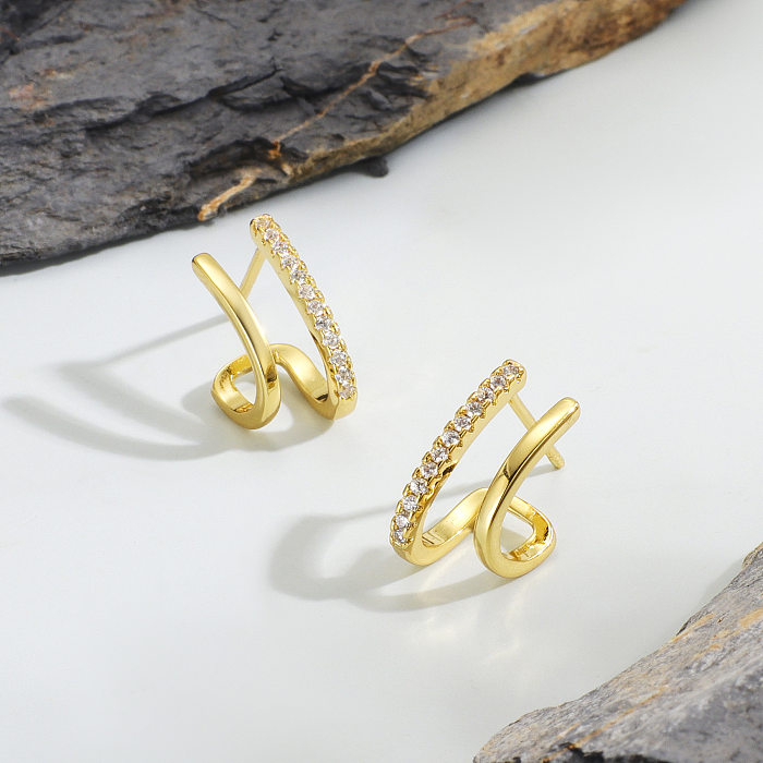 1 Pair Modern Style Geometric Plating Inlay Copper Zircon Earrings