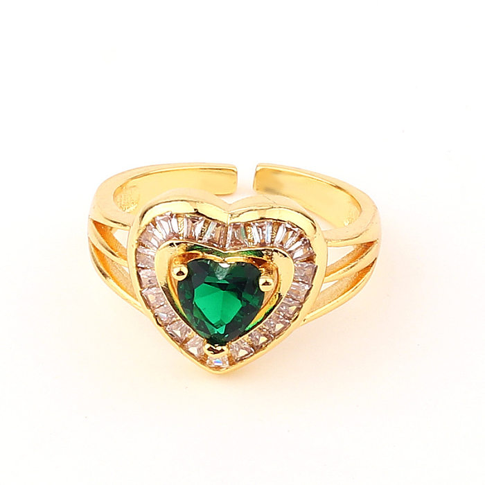 Fashion Square Heart Shape Flower Copper Rings Inlay Zircon Copper Rings