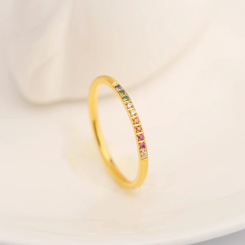 Simple Style Circle Stainless Steel Inlay Zircon Rings 1 Piece