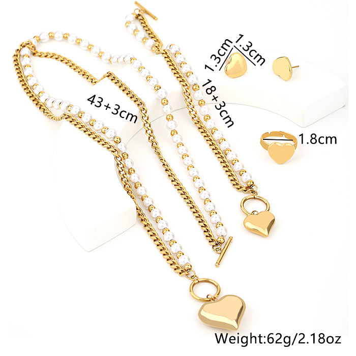 Retro Roman Style Heart Shape Titanium Steel Rings Earrings Necklace