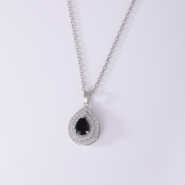Retro Simple Style Water Droplets Copper Zircon Necklace Pendant In Bulk