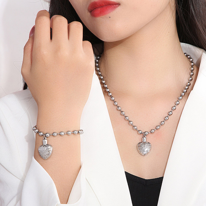 Casual Vacation Heart Shape Stainless Steel Plating Bracelets Necklace