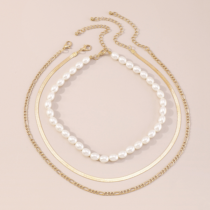 Collar de cuentas de cobre y hierro con perlas de imitación redondas de estilo moderno y sencillo