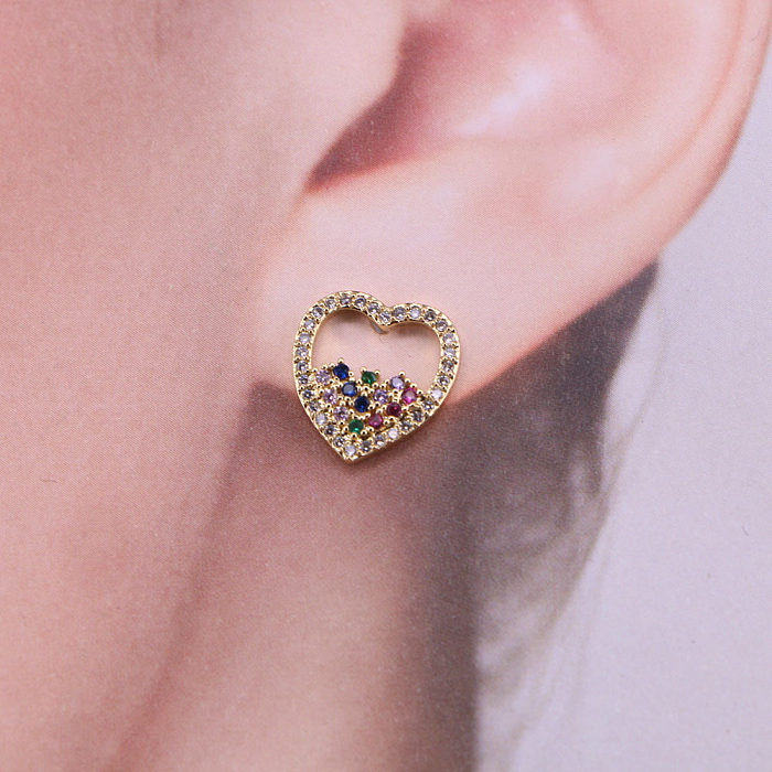 Boucles d'oreilles coréennes en cuivre, Micro-ensemble en Zircon, cœur de pêche, ananas, géométriques, douces