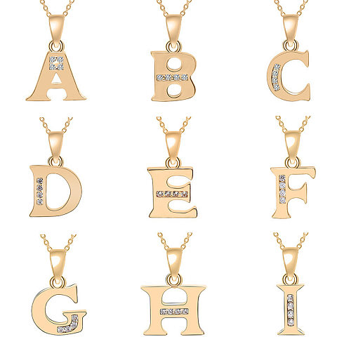 Einfache Halskette mit Buchstaben-Kupferbeschichtung und Inlay-Zirkon-Anhänger