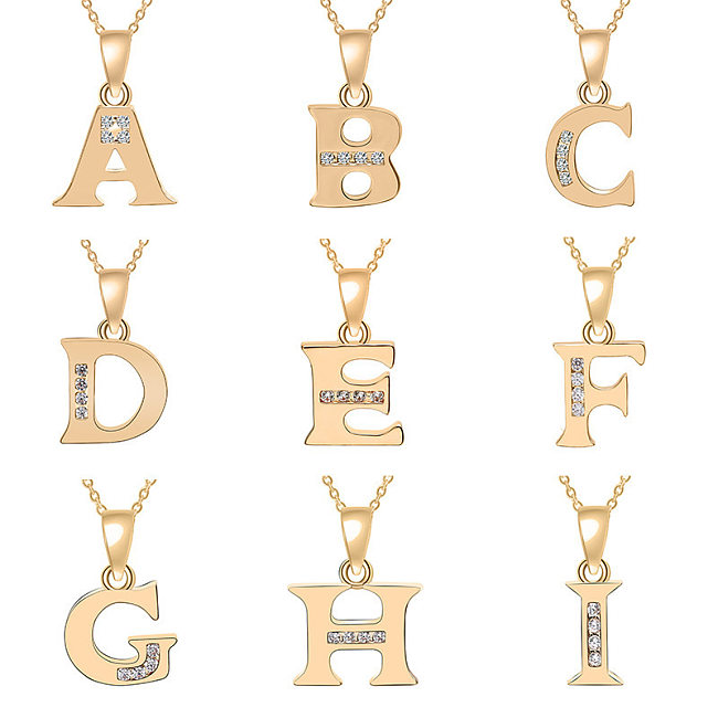 Colar com pingente de zircão embutido de cobre com letras de estilo simples