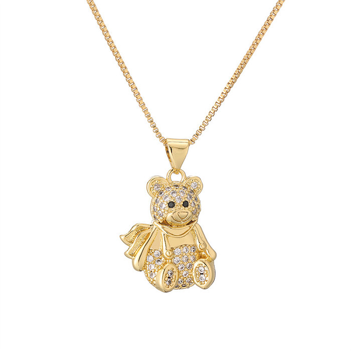 IG Style Simple Style Little Bear Copper Plating Inlay Zircon Gold Plated Pendant Necklace