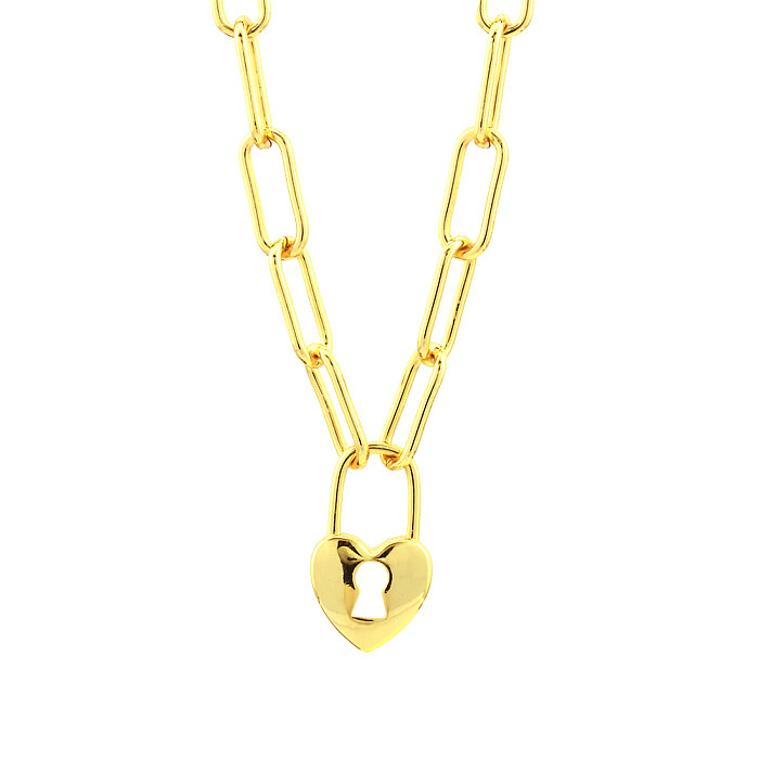 Modern Style Simple Style Heart Shape Lock Copper Plating 18K Gold Plated Pendant Necklace