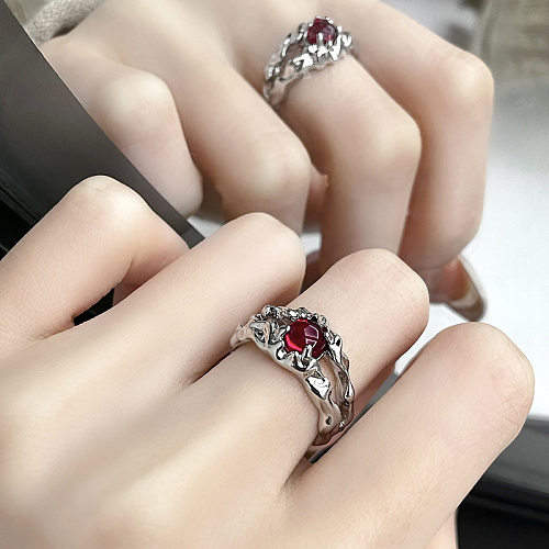 Retro Geometric Copper Irregular Inlay Artificial Gemstones Open Ring