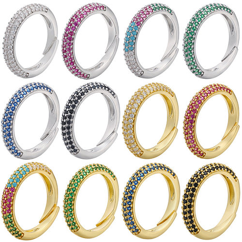 Moda simples micro-incrustado multi-cor zircão anel de cobre ajustável jóias por atacado