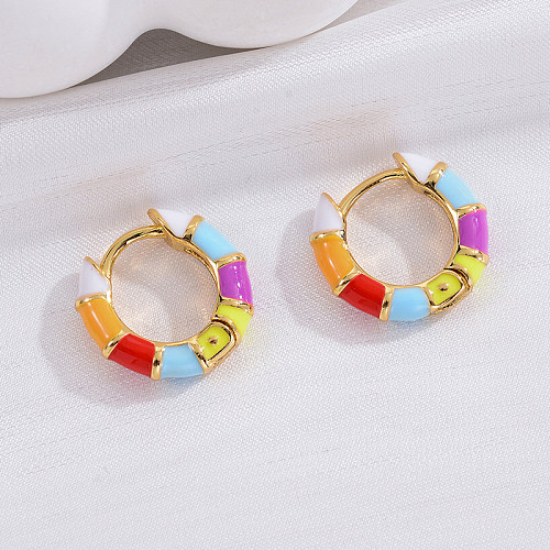 1 Pair Casual Fashion Round Enamel Plating Copper 14K Gold Plated Earrings