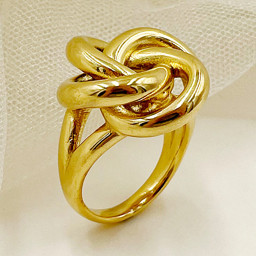 Estilo vintage estilo romano flor chapeamento de aço inoxidável anéis banhados a ouro
