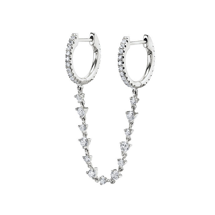 Cross-Border Hot Selling Sterling Silver Needle One-Piece Diamond Ear Chain Double Ring Ear Clip Fashion Trend Eardrop Earring Earrings For Women
