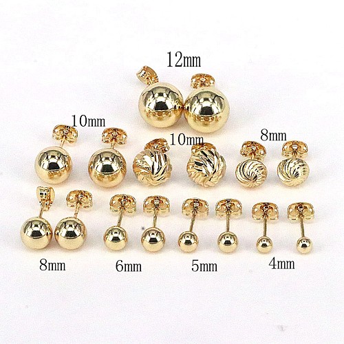1 Pair Simple Style Round Plating Copper Gold Plated Ear Studs